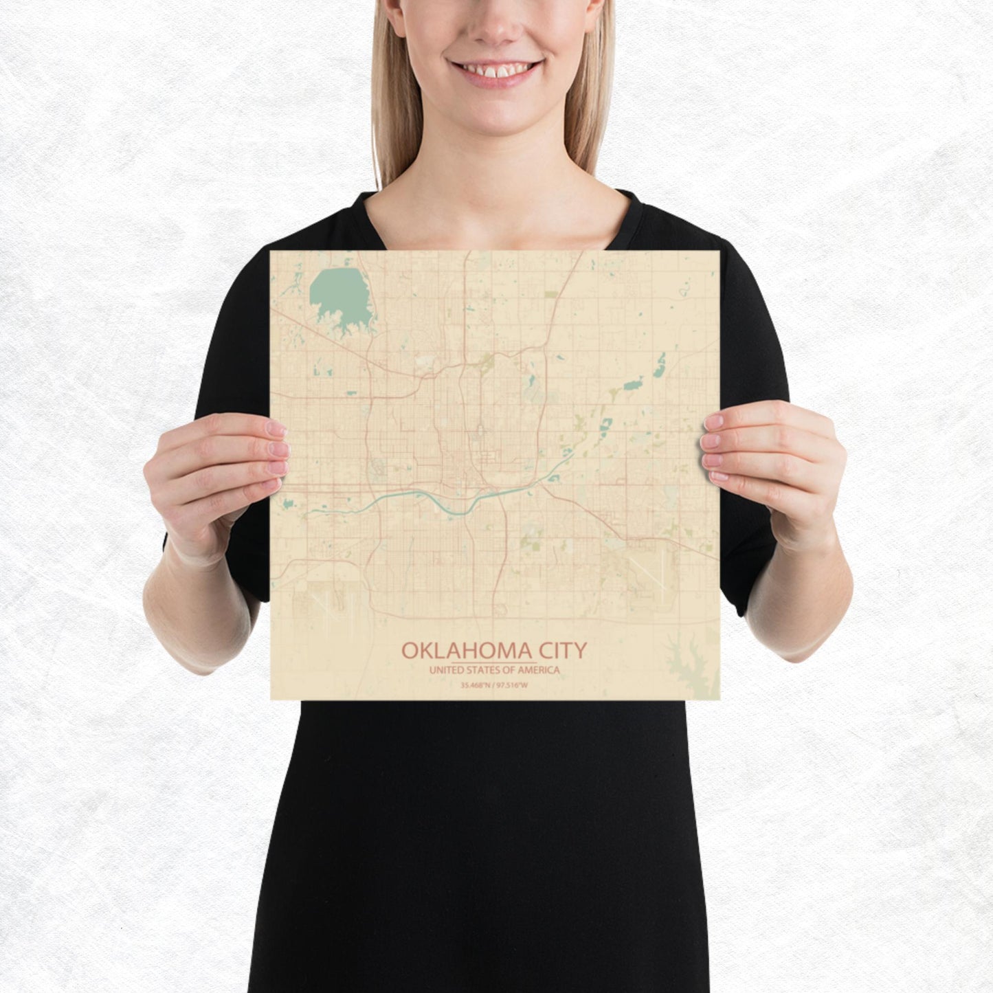 Oklahoma City Vintage Style Paper Map