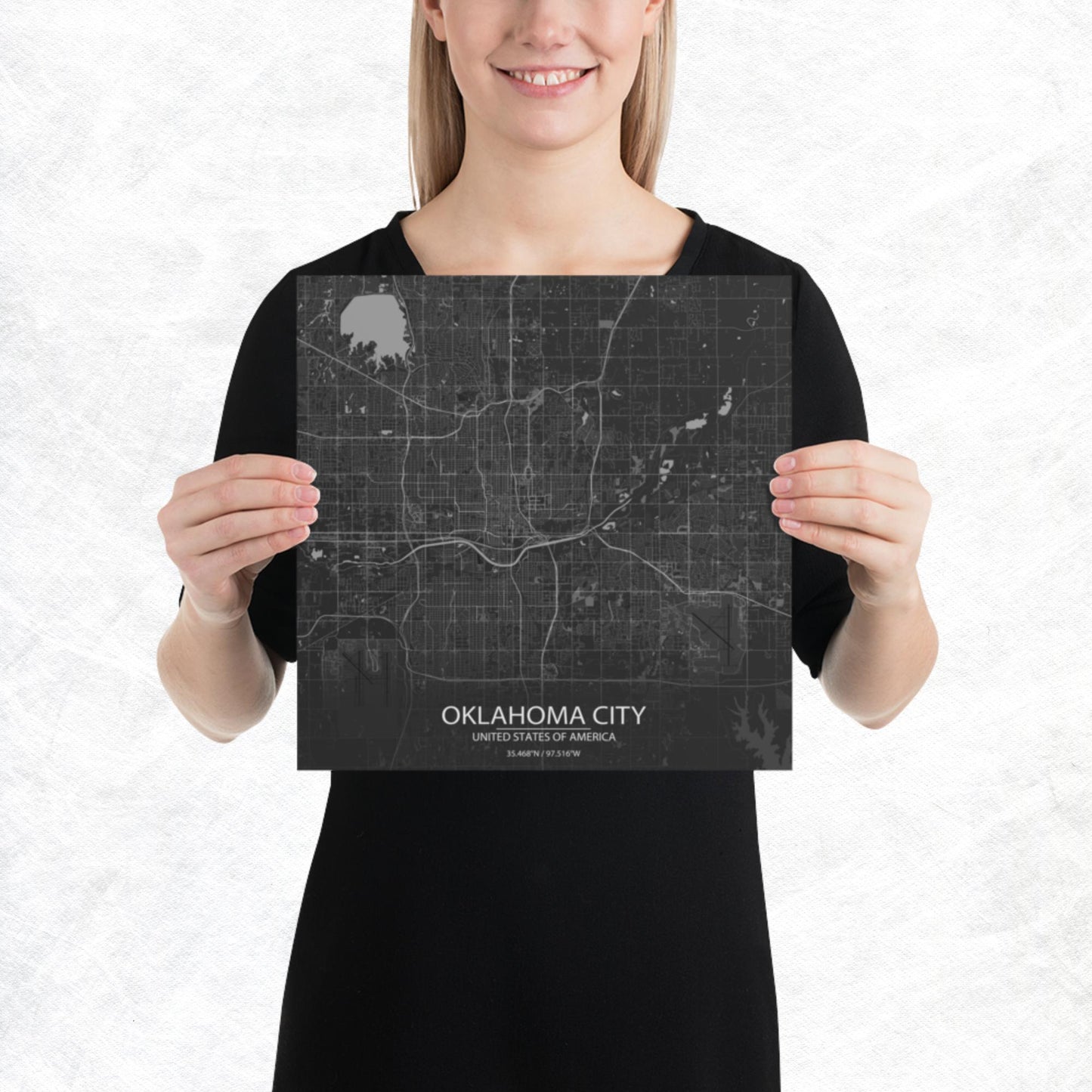 Oklahoma City Dark Grey Paper Map