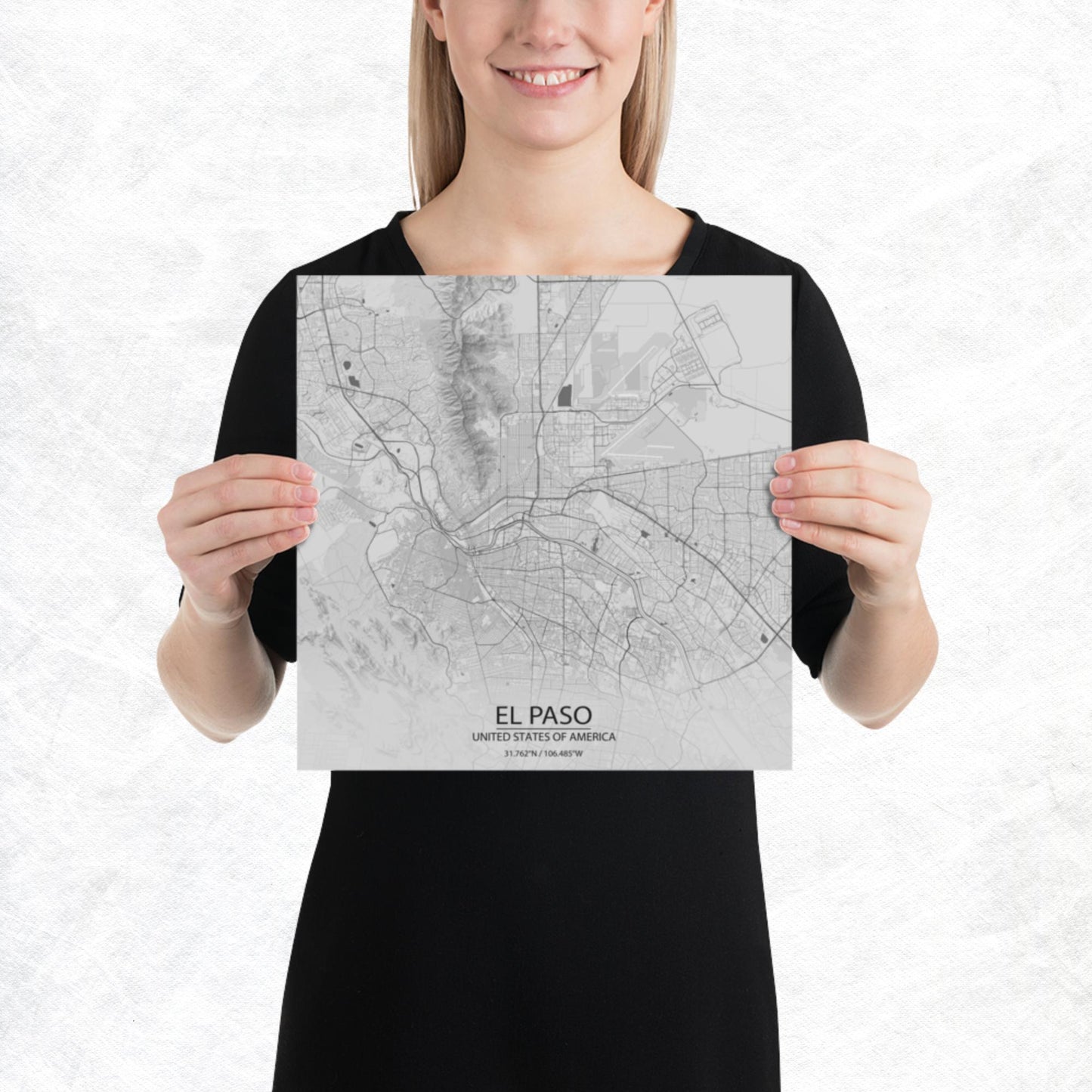 El Paso Light Grey Paper Map