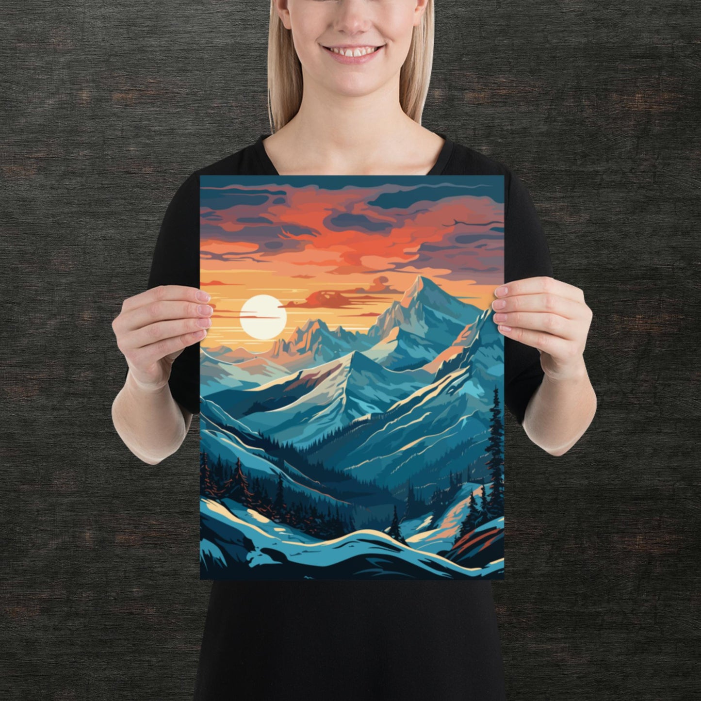 Snowy Mountain Sunset Paper Poster