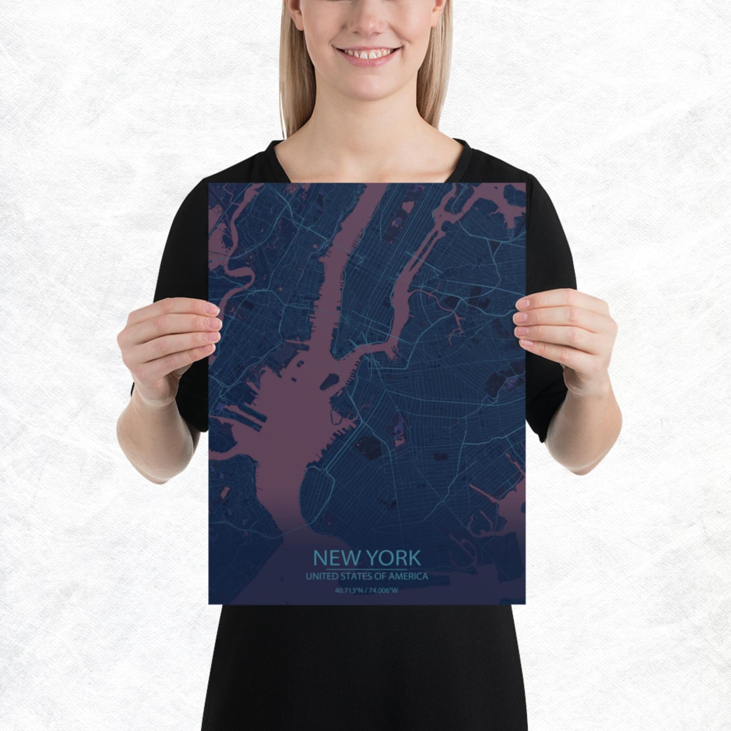 New York Blue and Purple Paper Map