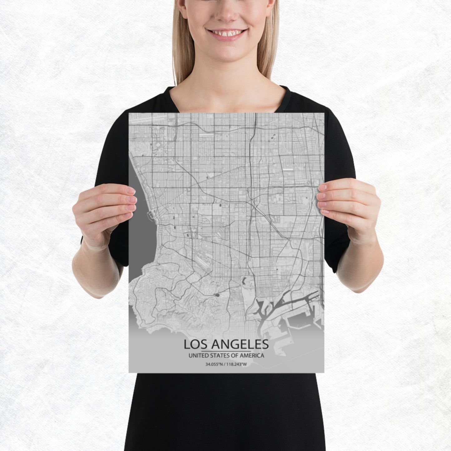 Los Angeles Light Grey Paper Map