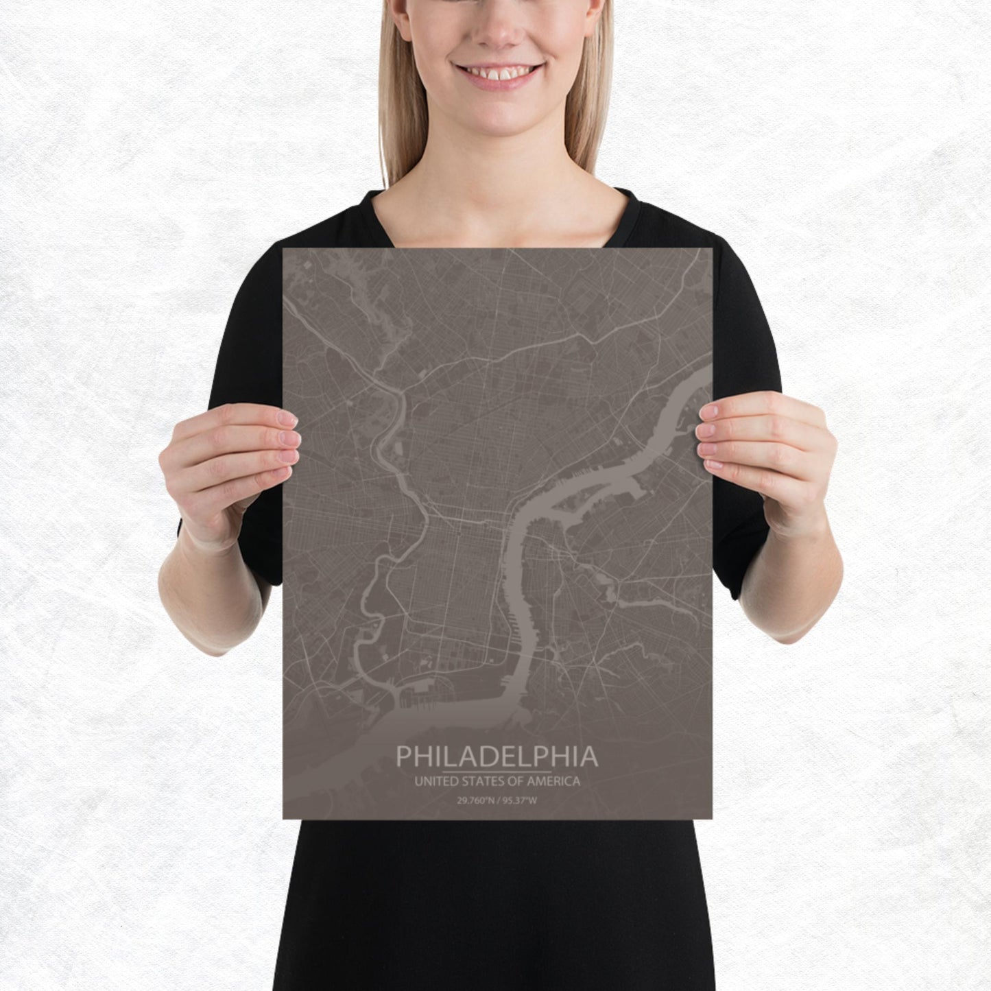 Philadelphia Brown and Grey Paper Map