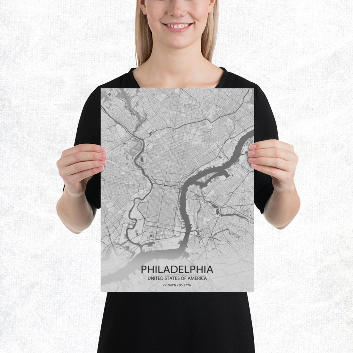 Philadelphia Light Grey Paper Map