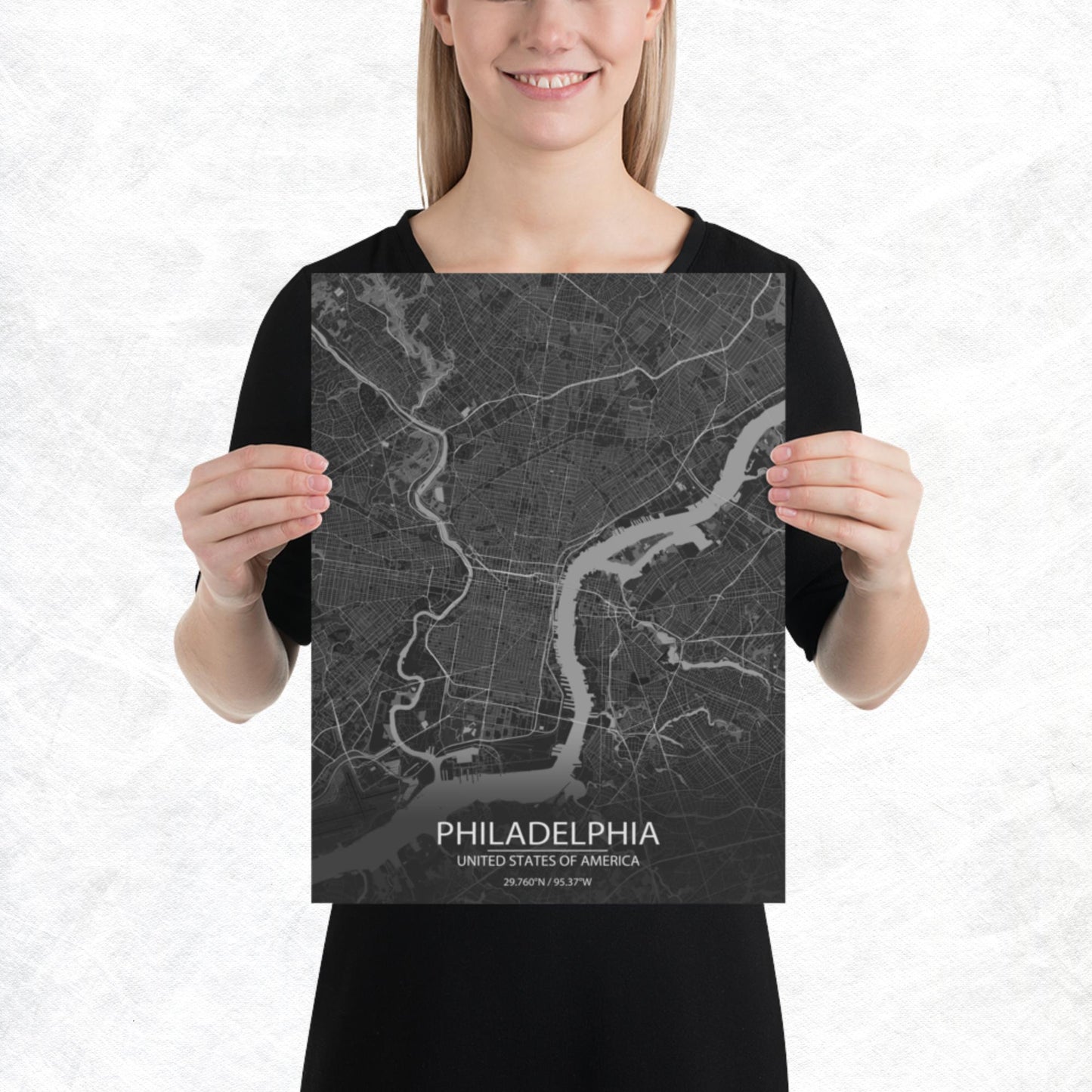 Philadelphia Dark Grey Paper Map