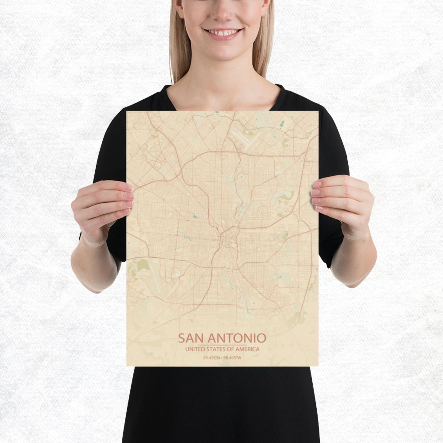 San Antonio Vintage Style Paper Map