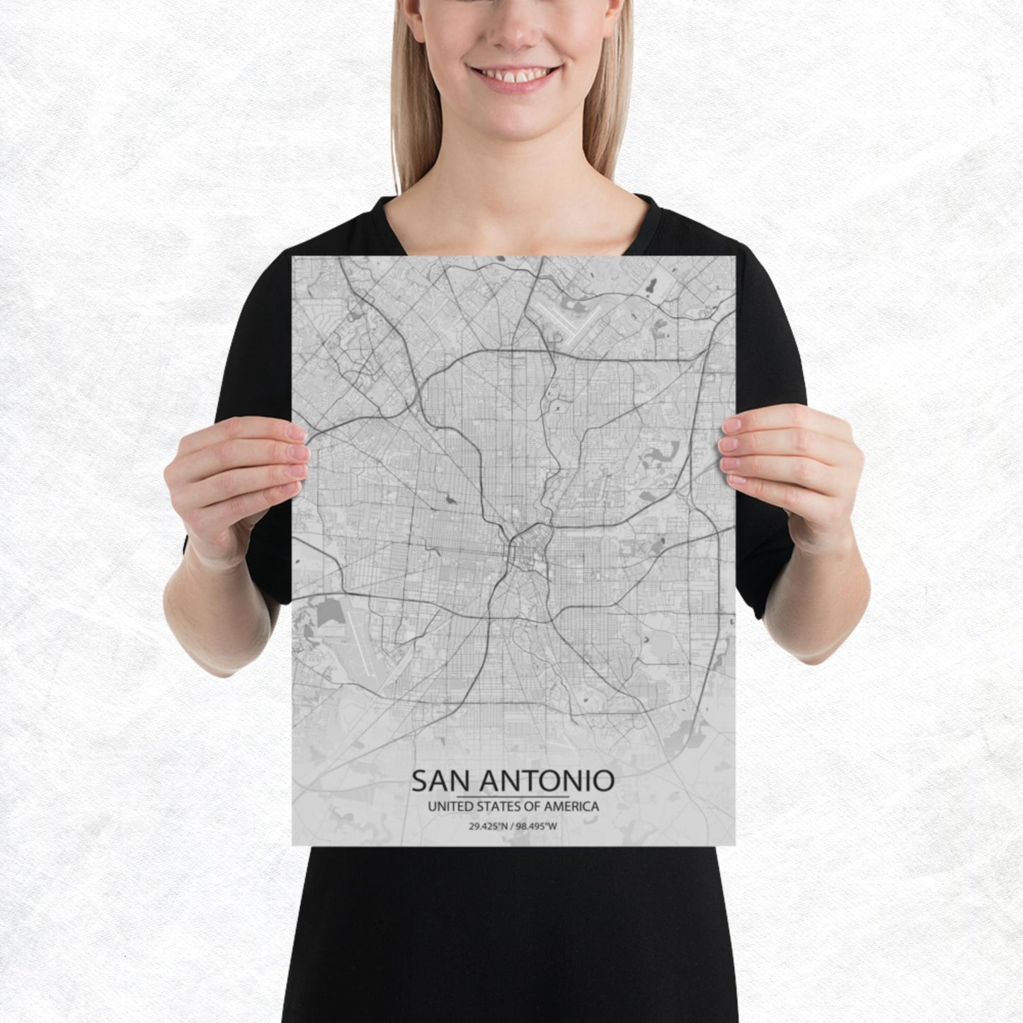 San Antonio Light Grey Paper Map