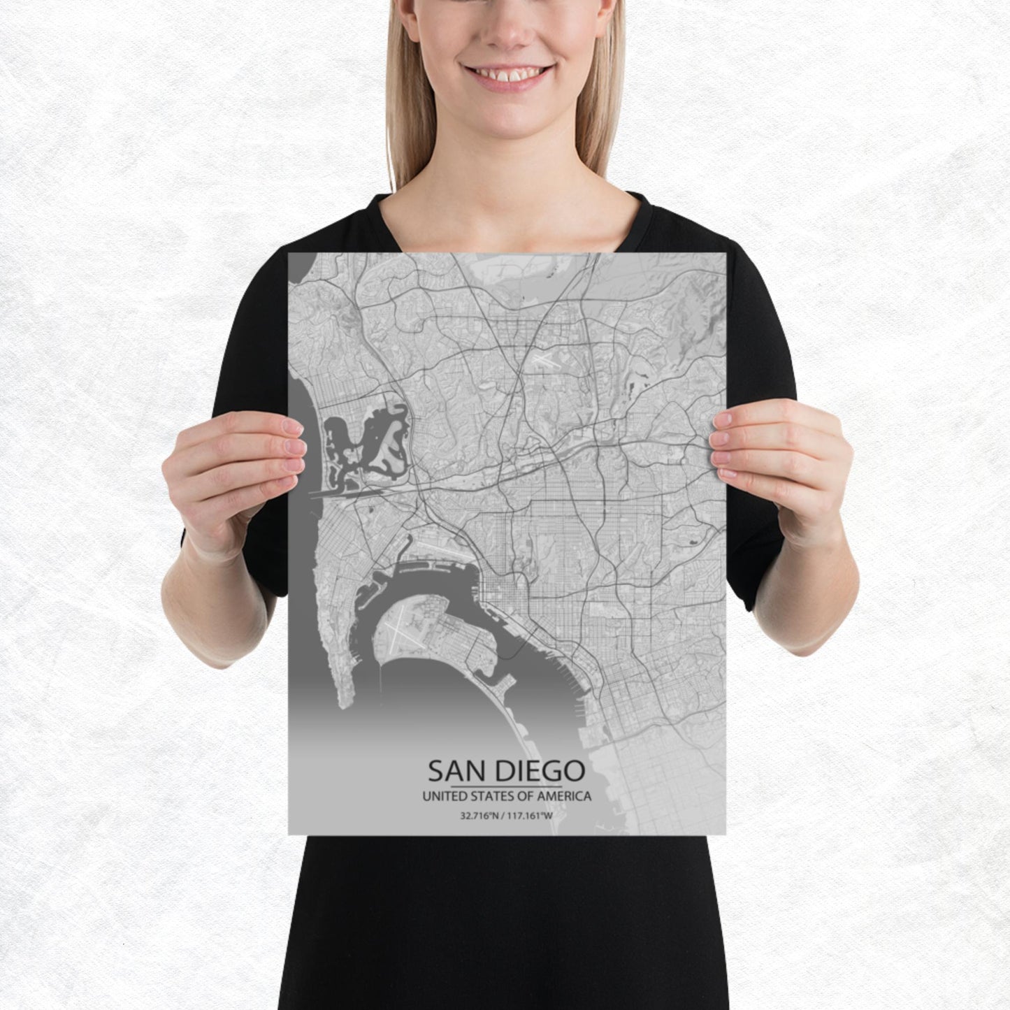 San Diego Light Grey Paper Map