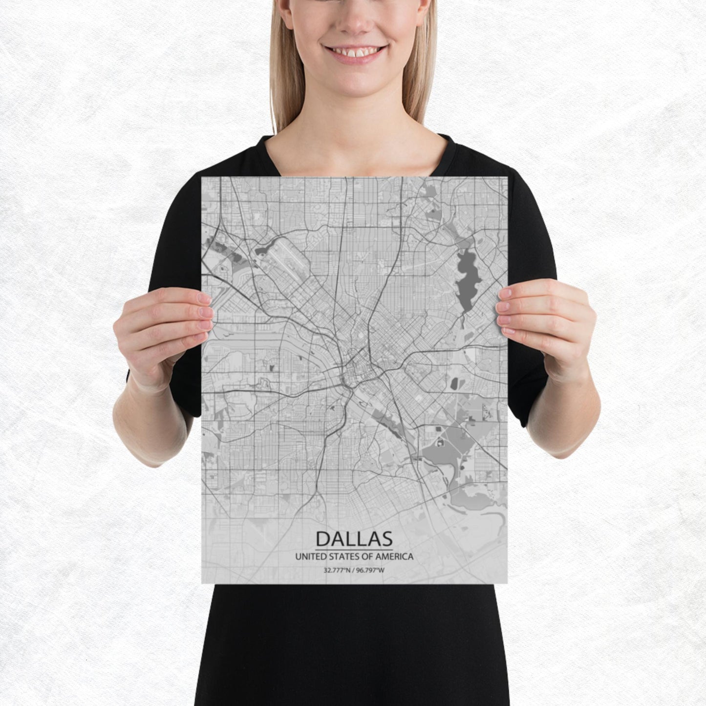 Dallas Light Grey Paper Map