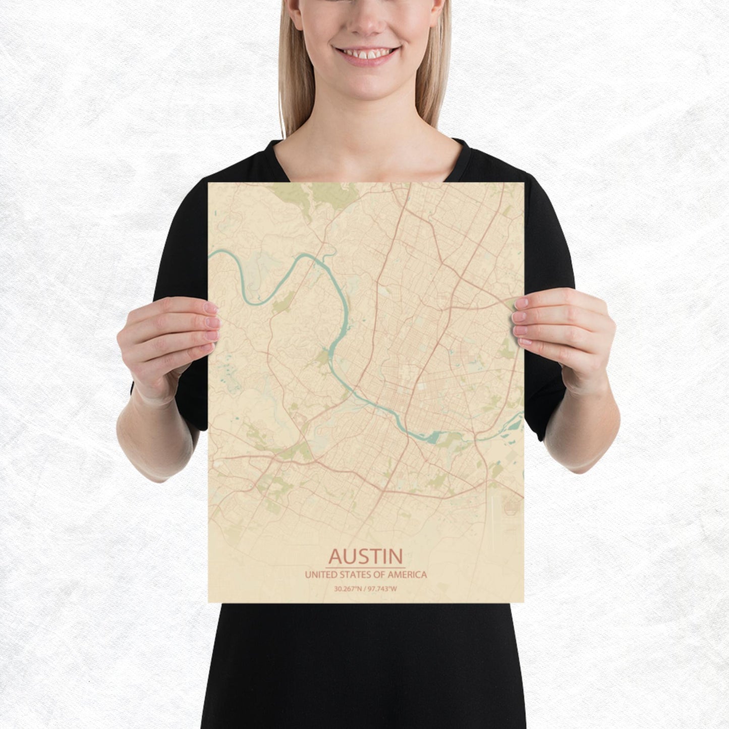 Austin Vintage Style Paper Map