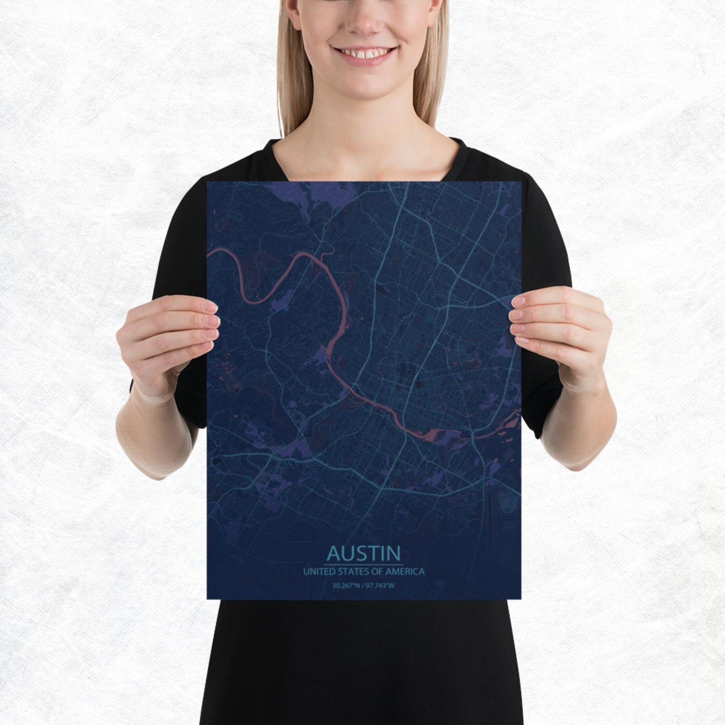 Austin Blue and Purple Paper Map