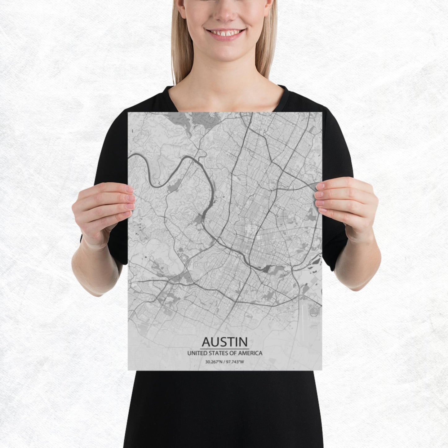 Austin Light Grey Paper Map