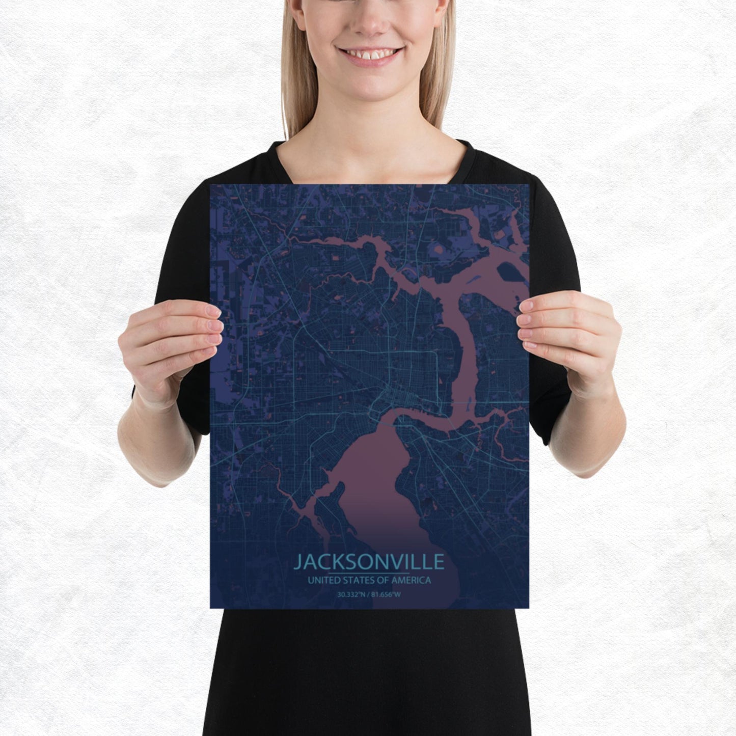 Jacksonville Blue and Purple Paper Map