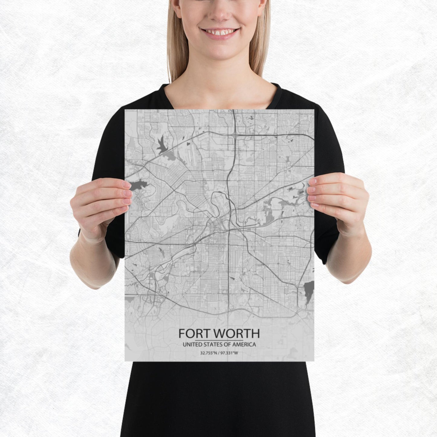 Fort Worth Light Grey Paper Map