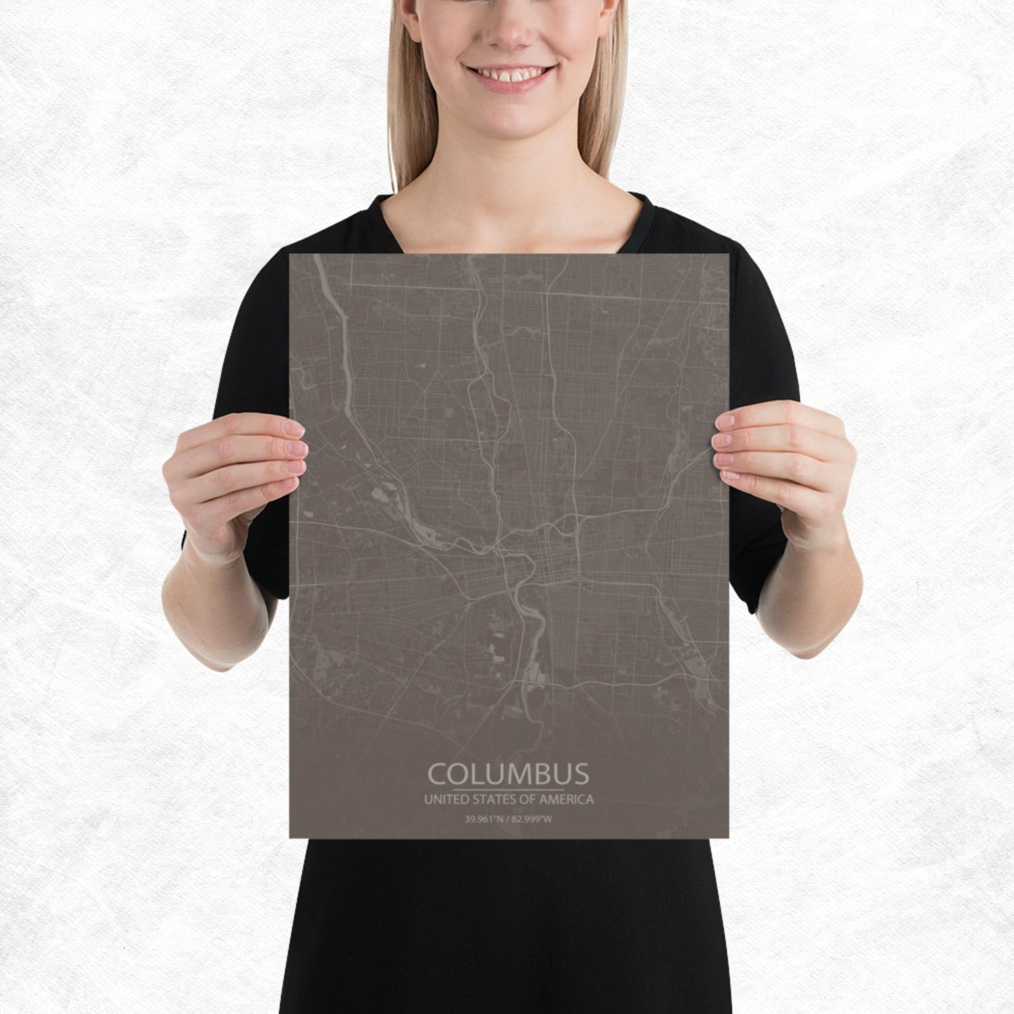 Columbus Brown and Grey Paper Map