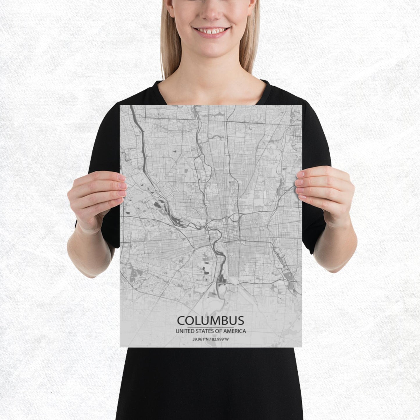 Columbus Light Grey Paper Map