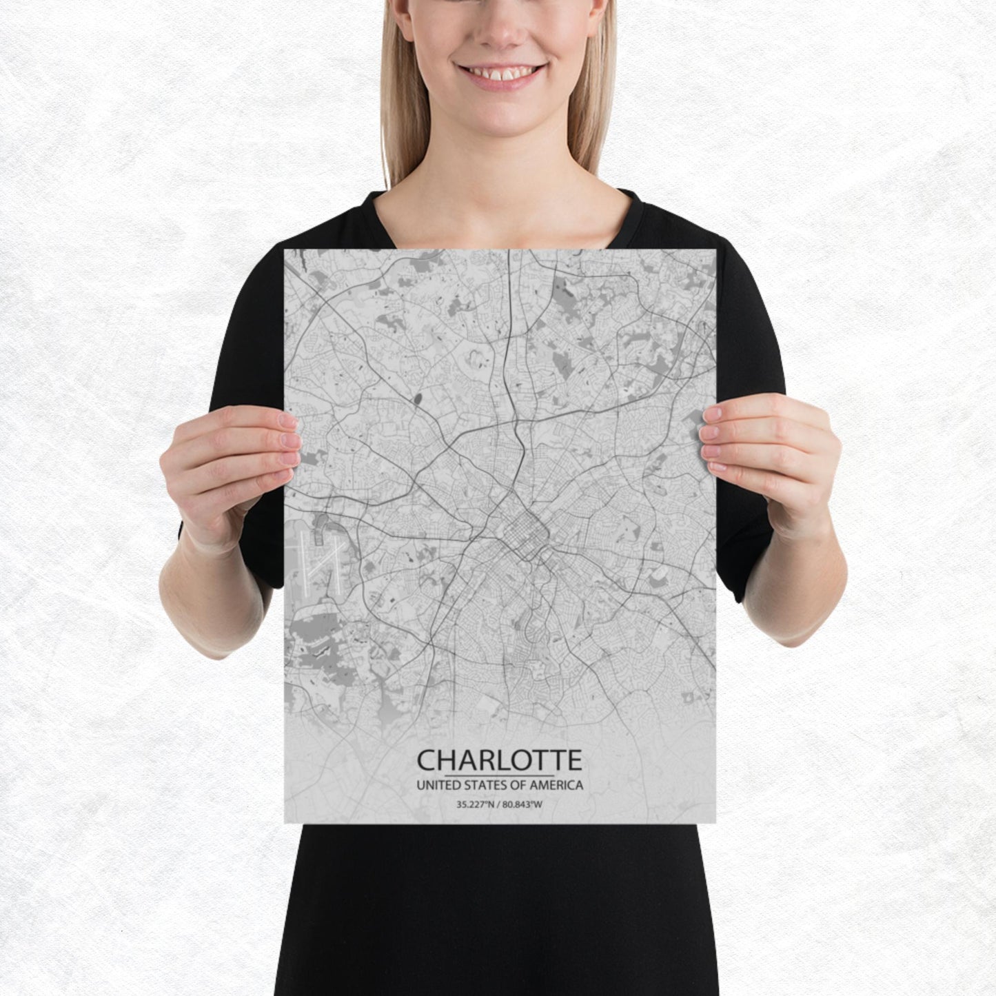 Charlotte Light Grey Paper Map