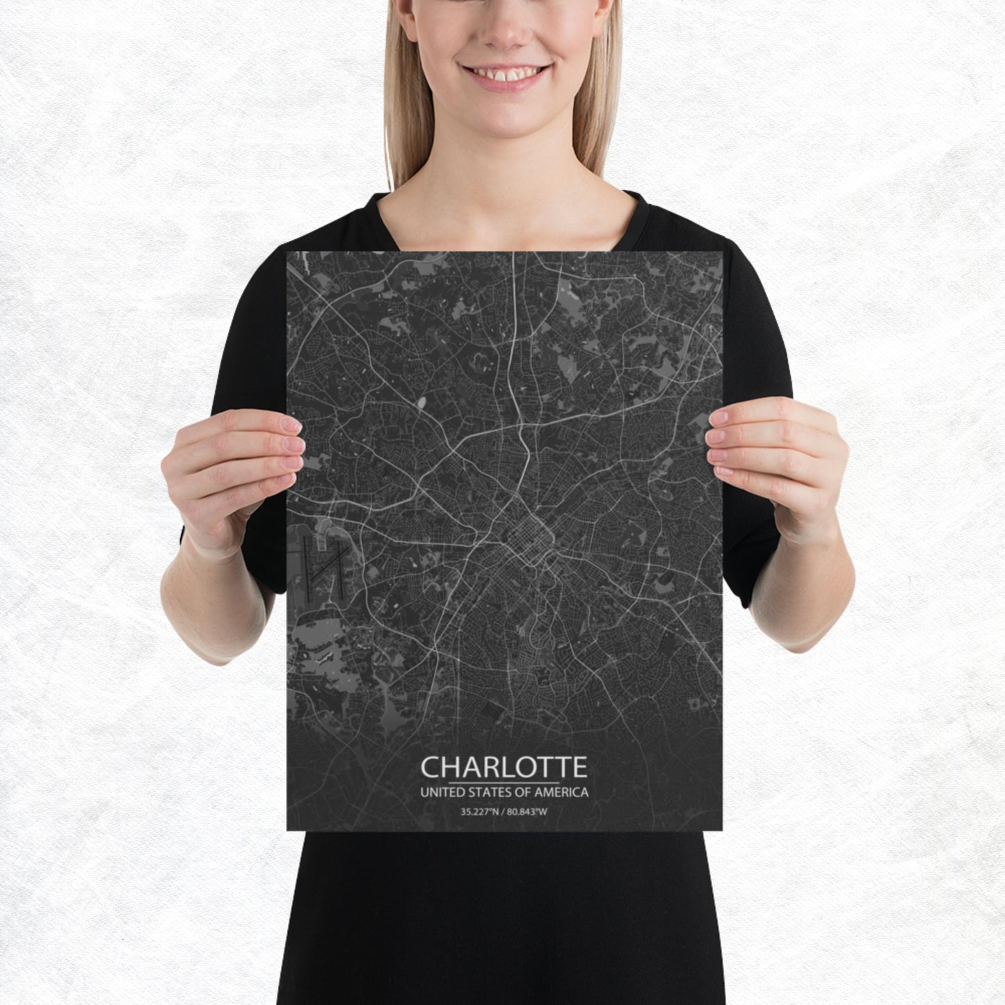 Charlotte Dark Grey Paper Map