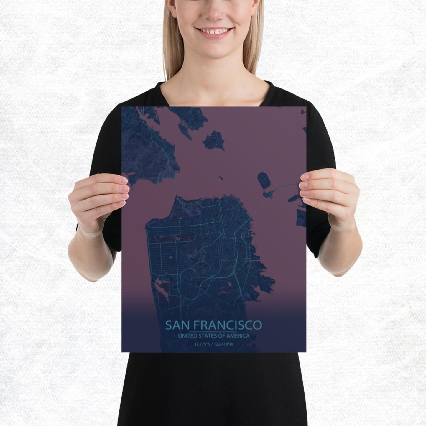 San Francisco Blue and Purple Paper Map