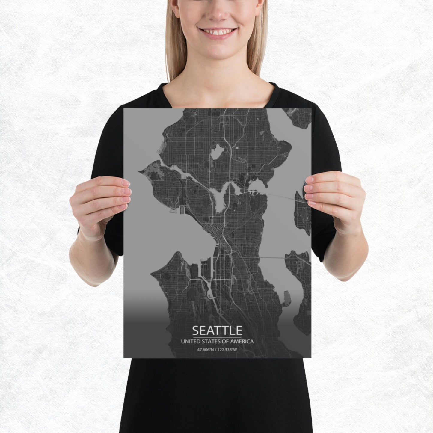 Seattle Dark Grey Paper Map