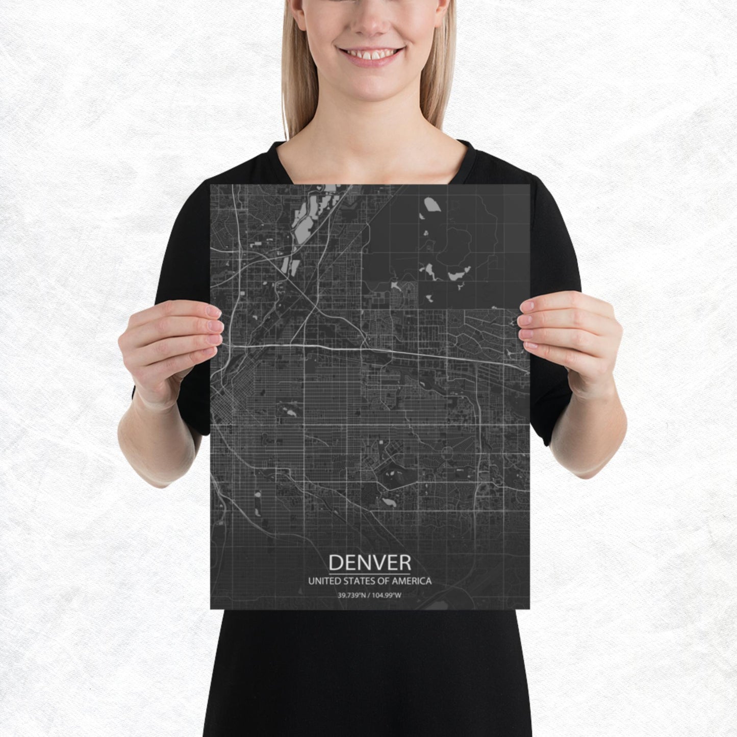 Denver Dark Grey Paper Map