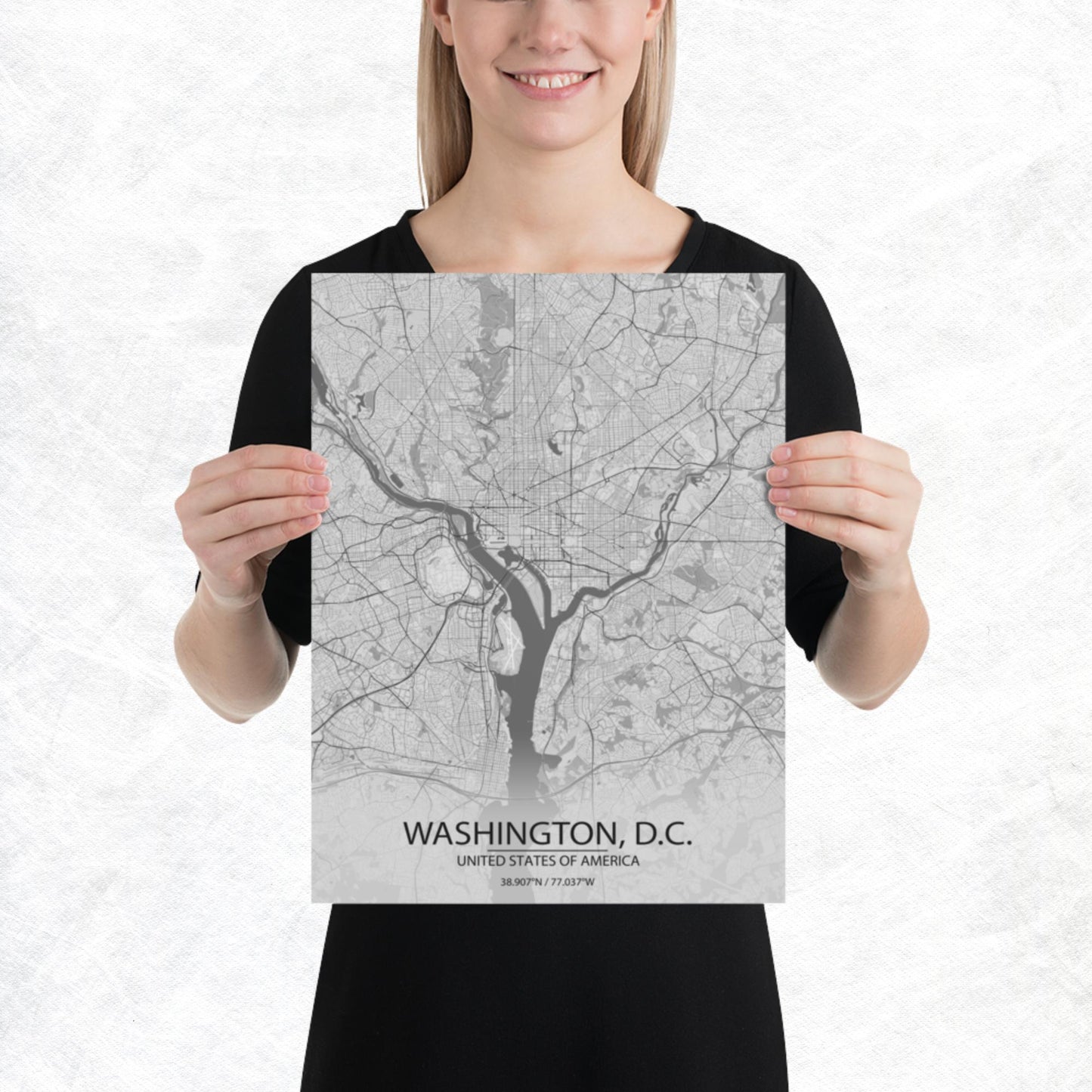 Washington, D.C. Light Grey Paper Map