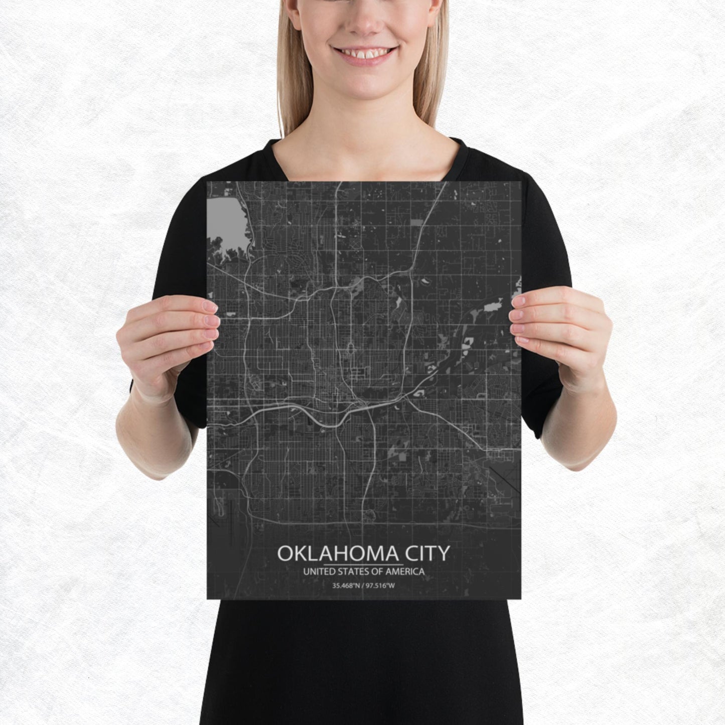 Oklahoma City Dark Grey Paper Map