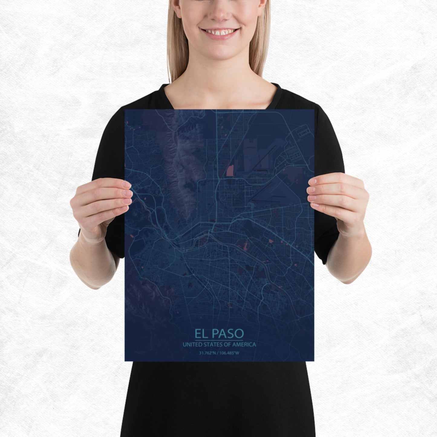 El Paso Blue and Purple Paper Map