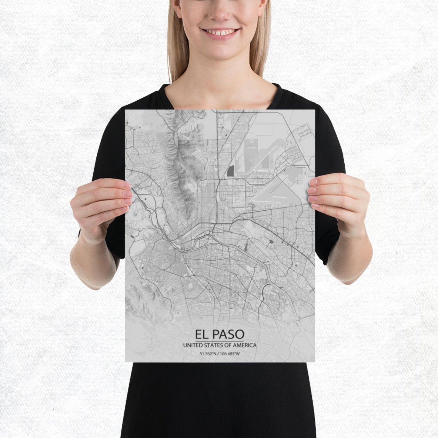 El Paso Light Grey Paper Map