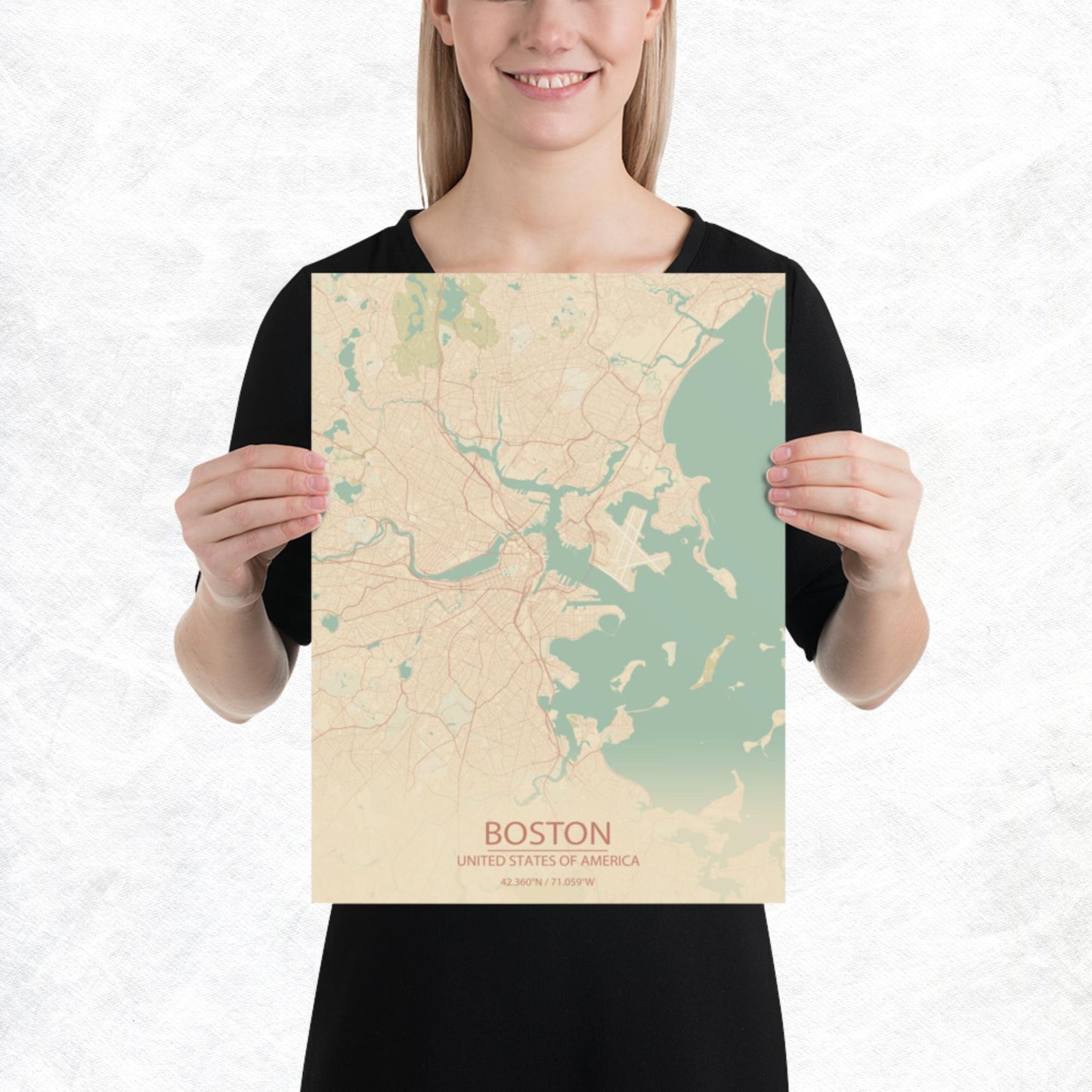 Boston Vintage Style Paper Map