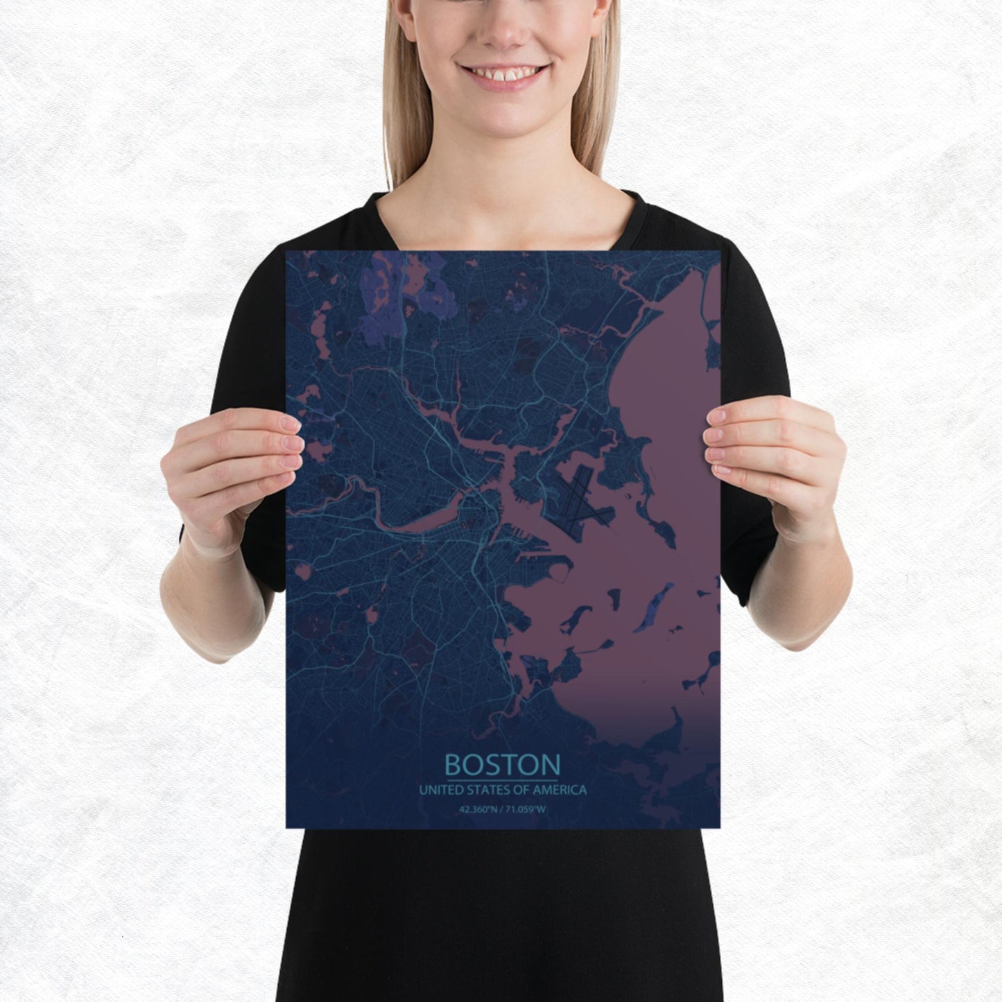 Boston Blue and Purple Paper Map