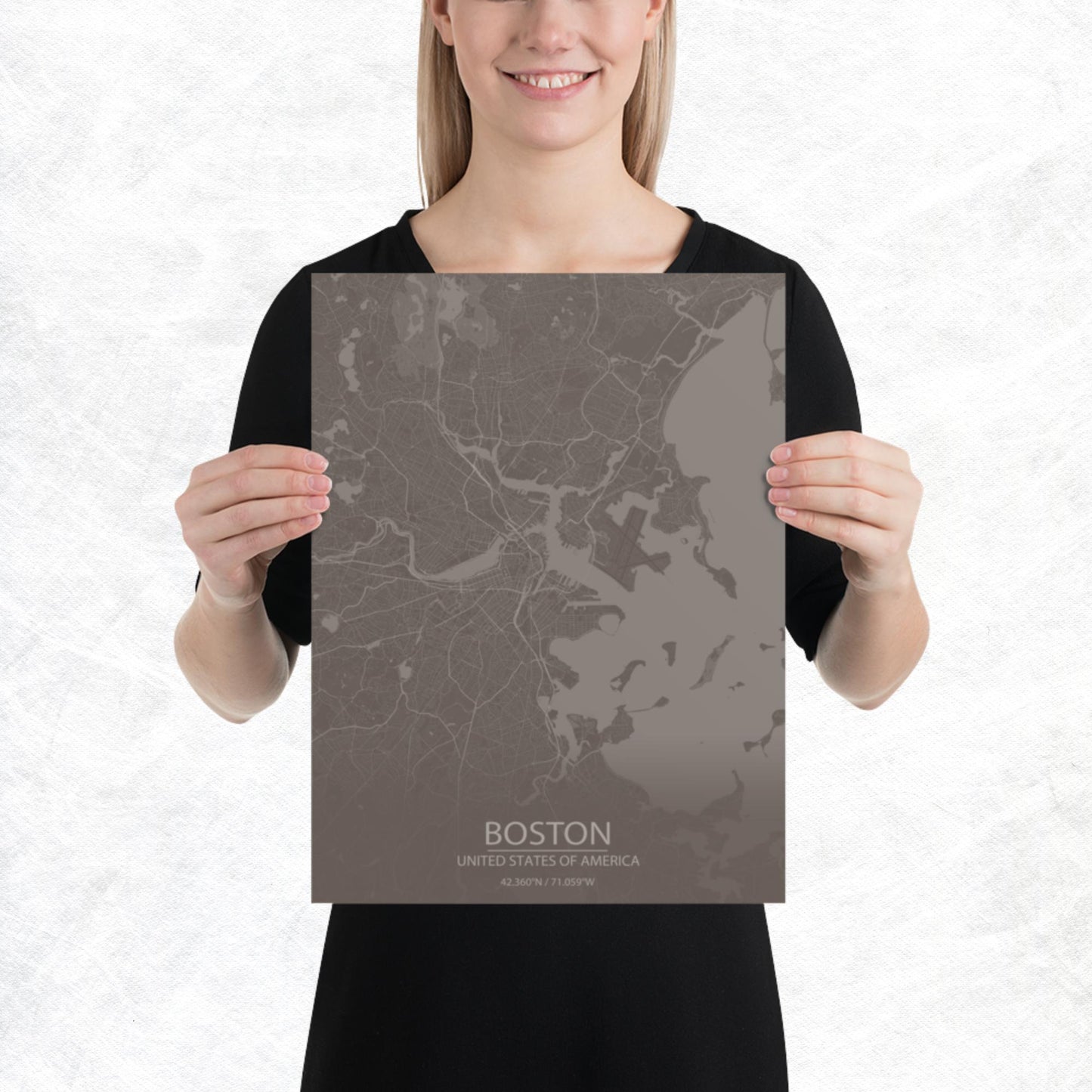 Boston Brown and Grey Paper Map