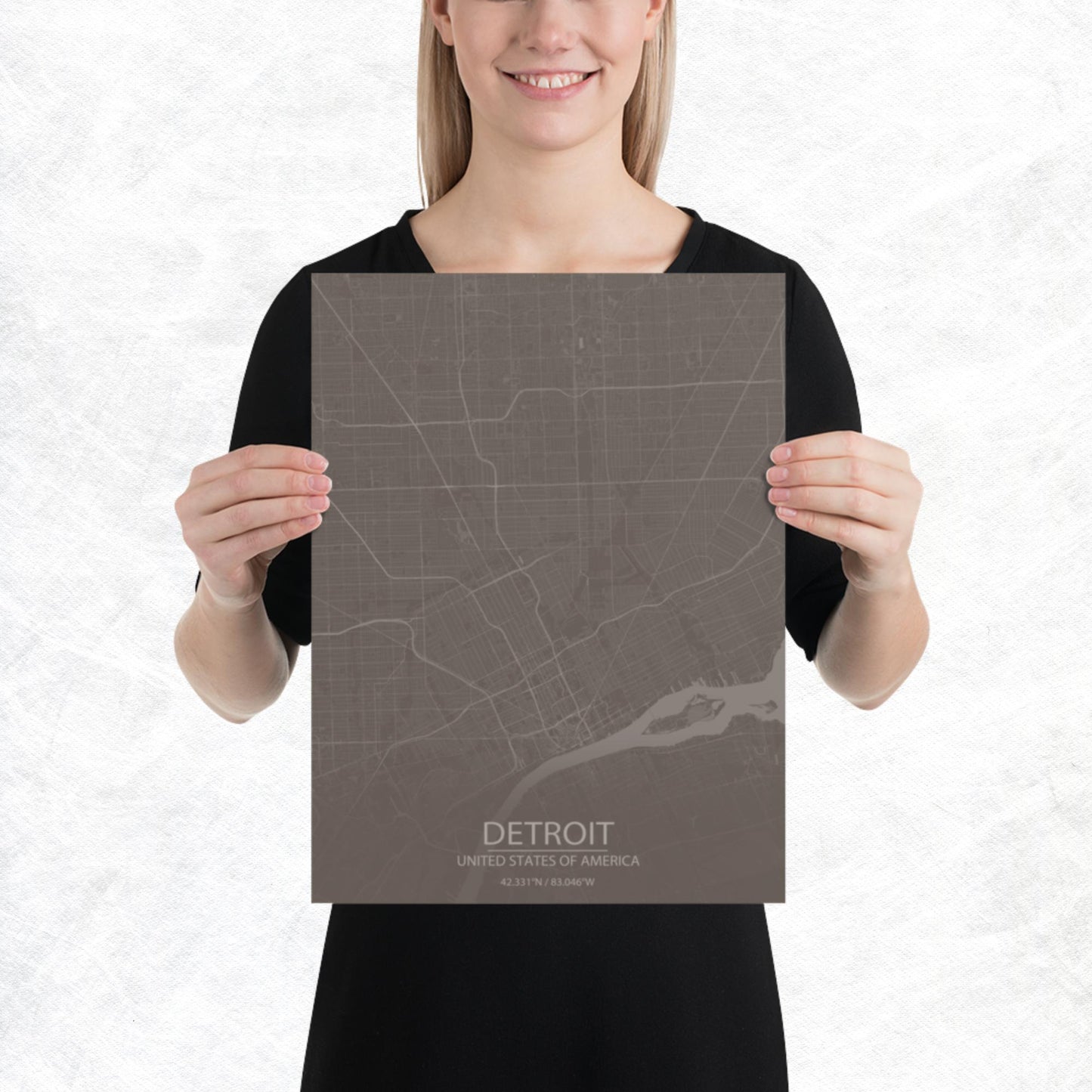 Detroit Brown and Grey Paper Map