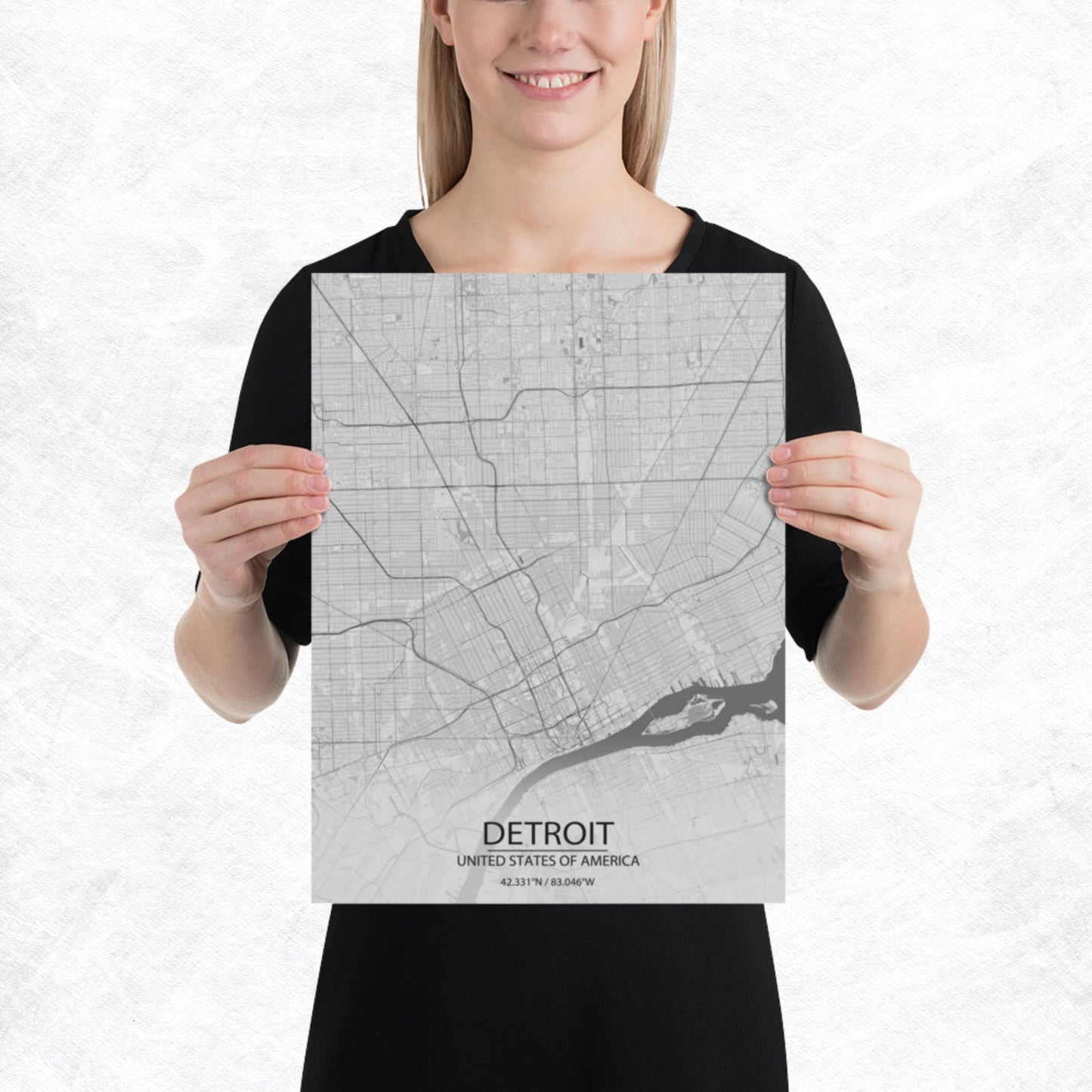 Detroit Light Grey Paper Map