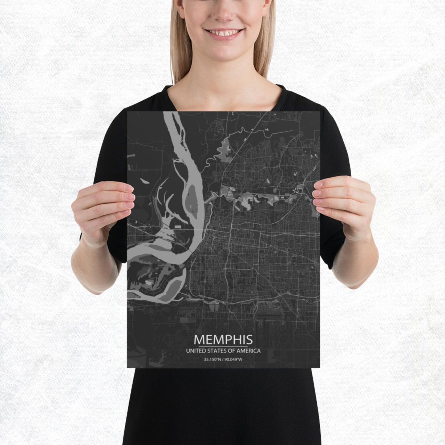 Memphis Dark Grey Paper Map