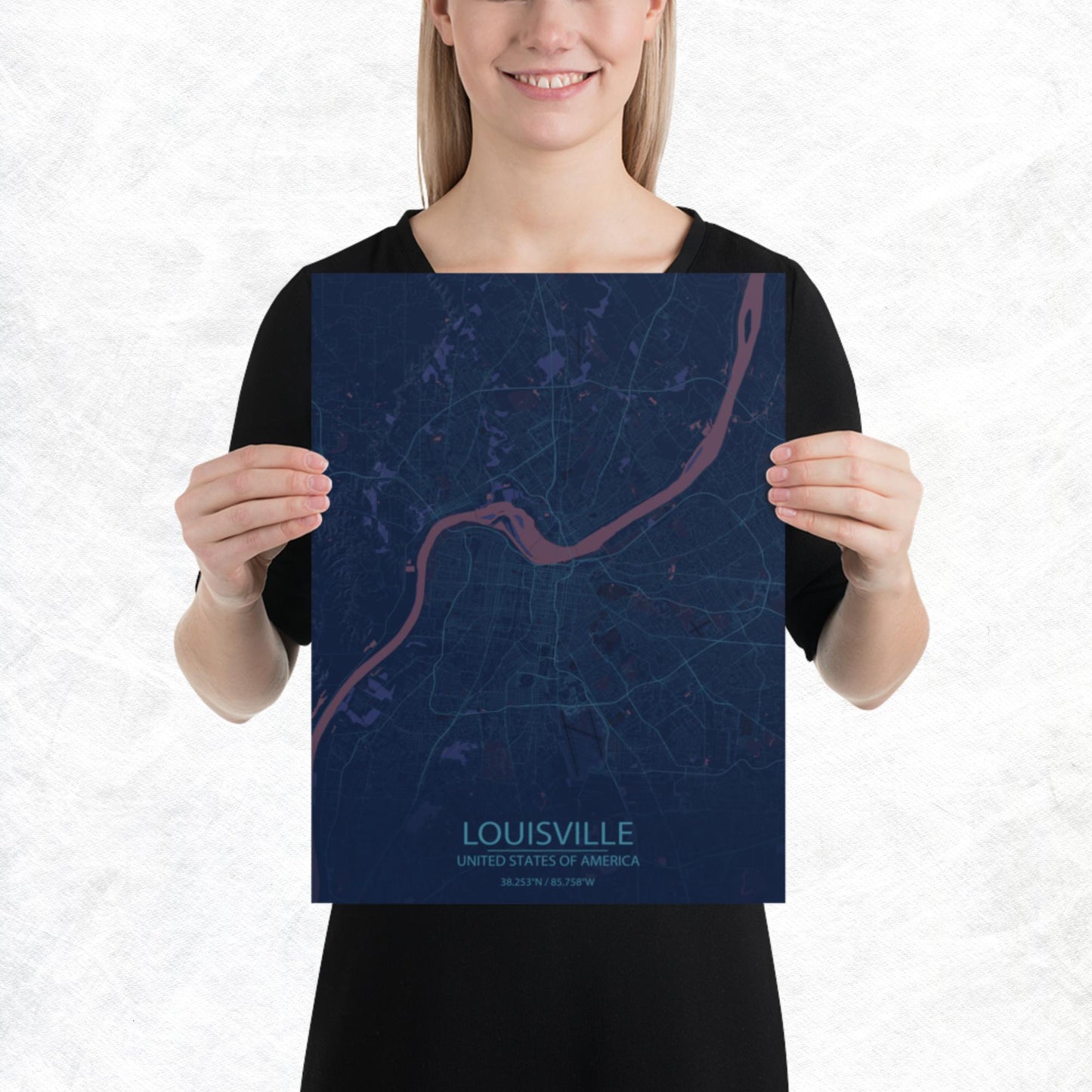 Louisville Blue and Purple Paper Map