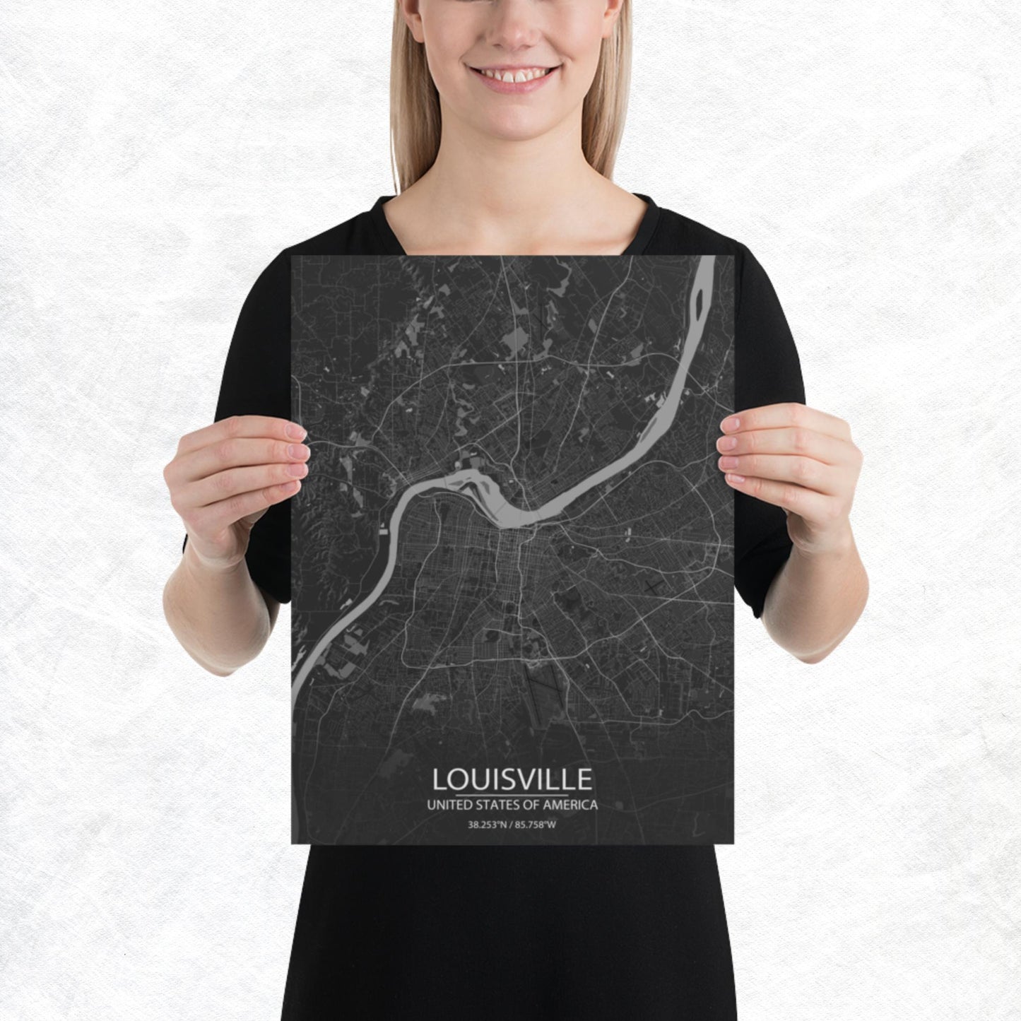 Louisville Dark Grey Paper Map