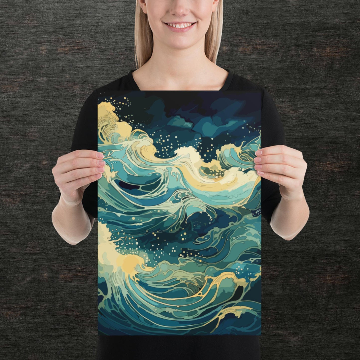 Nighttime Ocean Waves Paper Poster