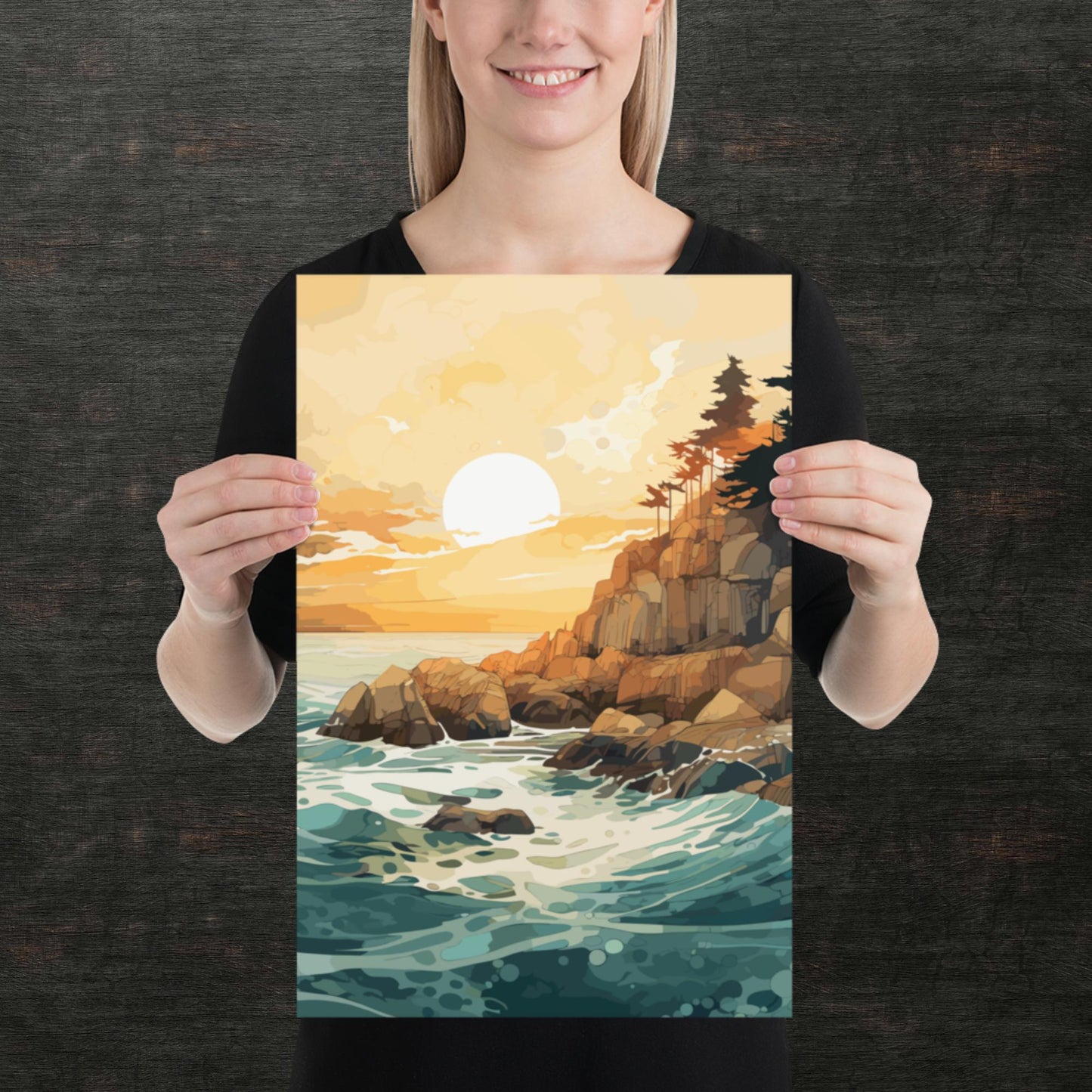 Ocean Rocks Sunset Paper Poster