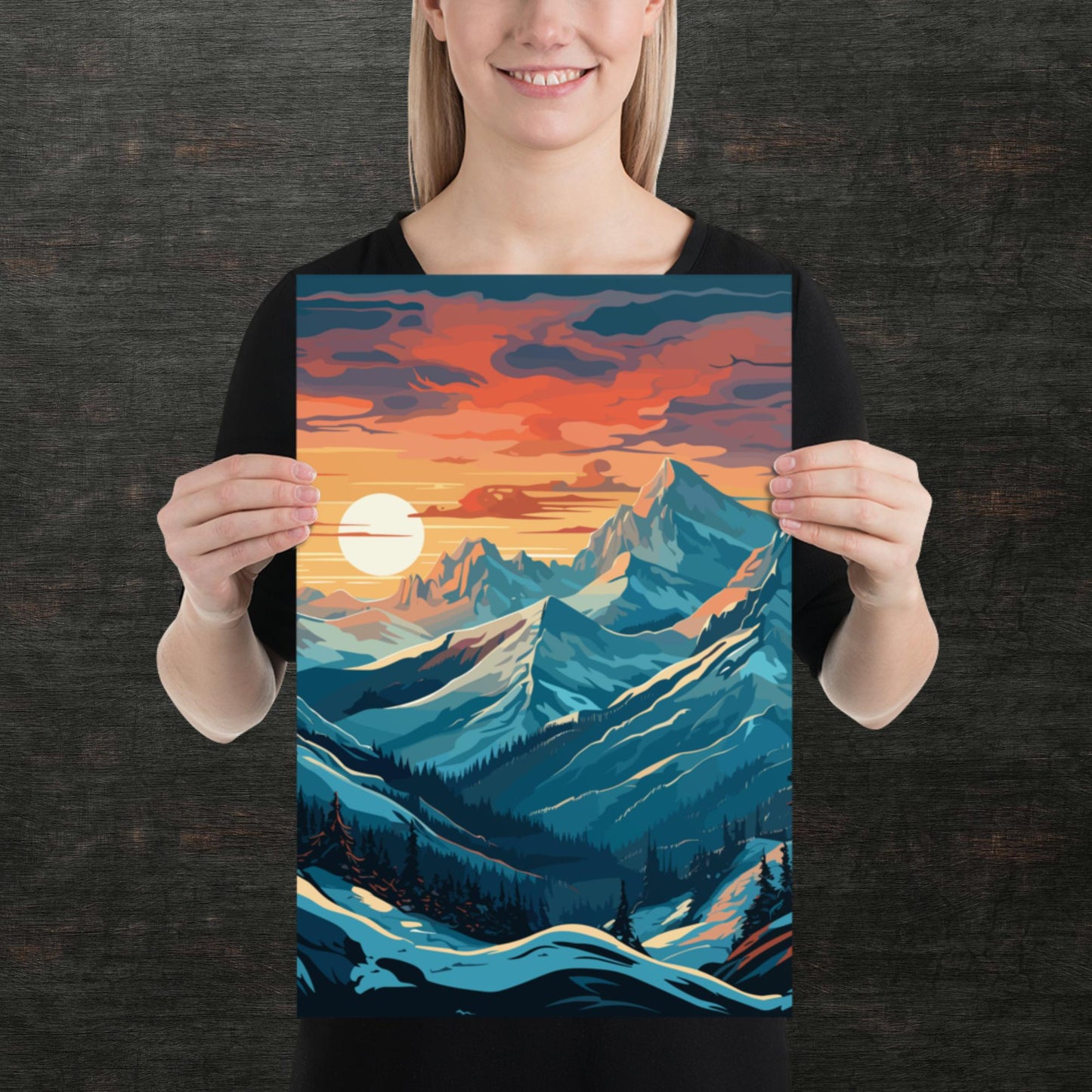 Snowy Mountain Sunset Paper Poster