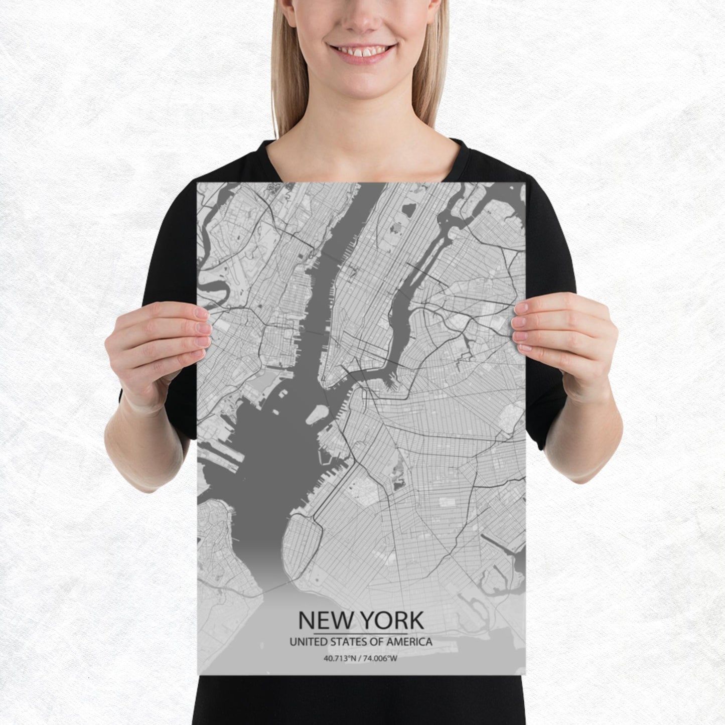 New York Light Grey Paper Map