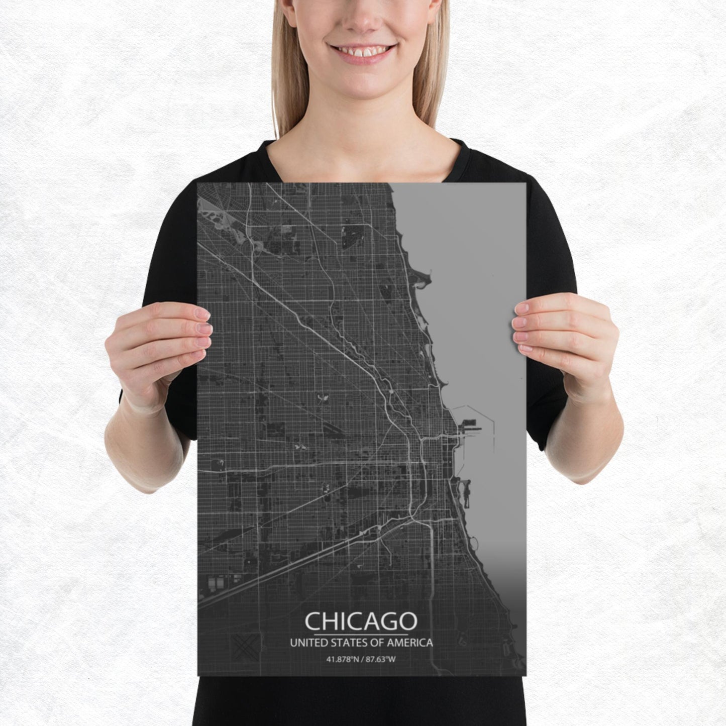 Chicago Dark Grey Paper Map