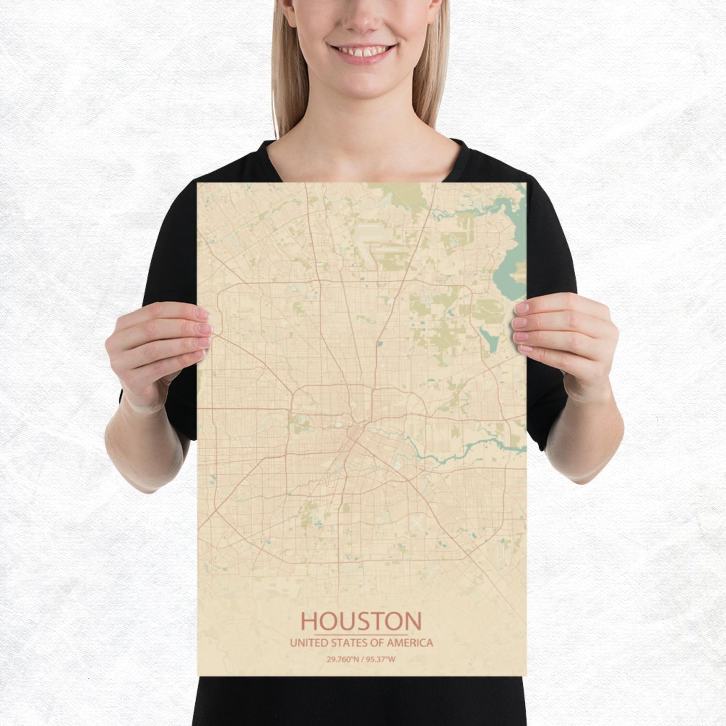 Houston Vintage Style Paper Map