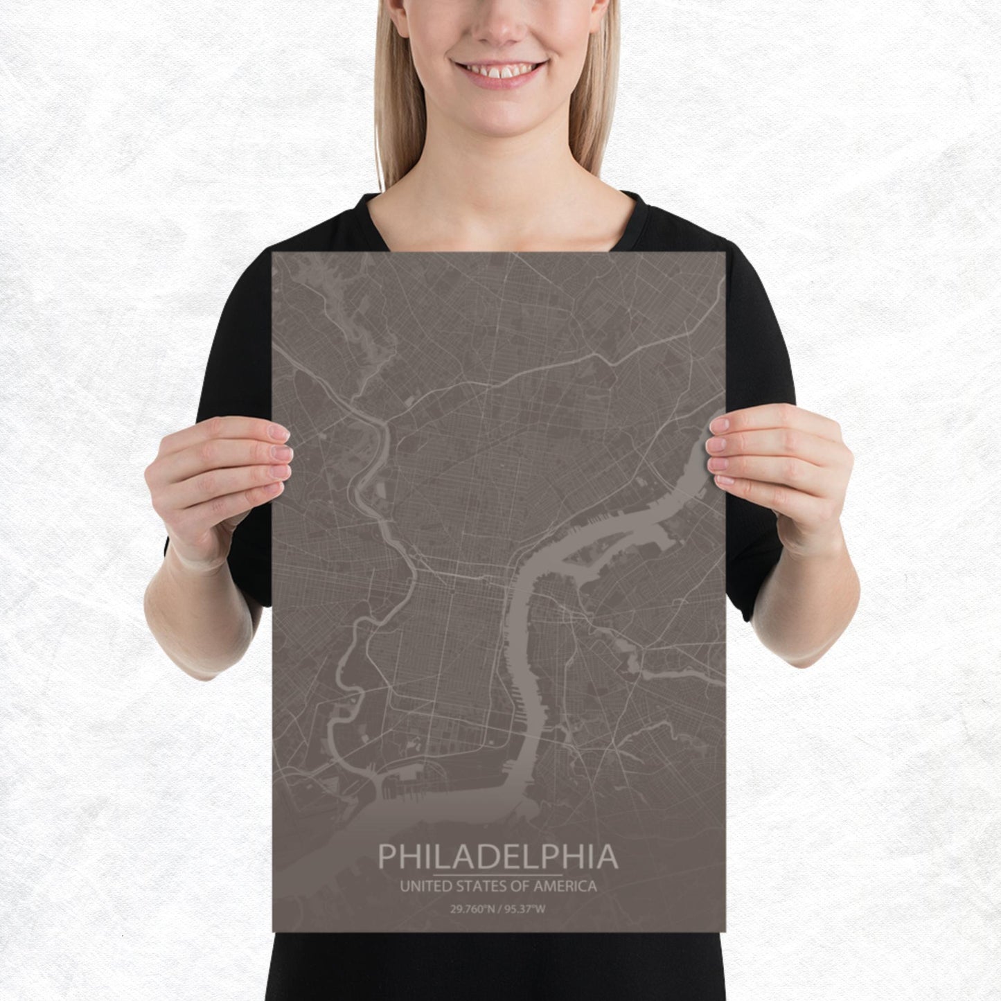 Philadelphia Brown and Grey Paper Map