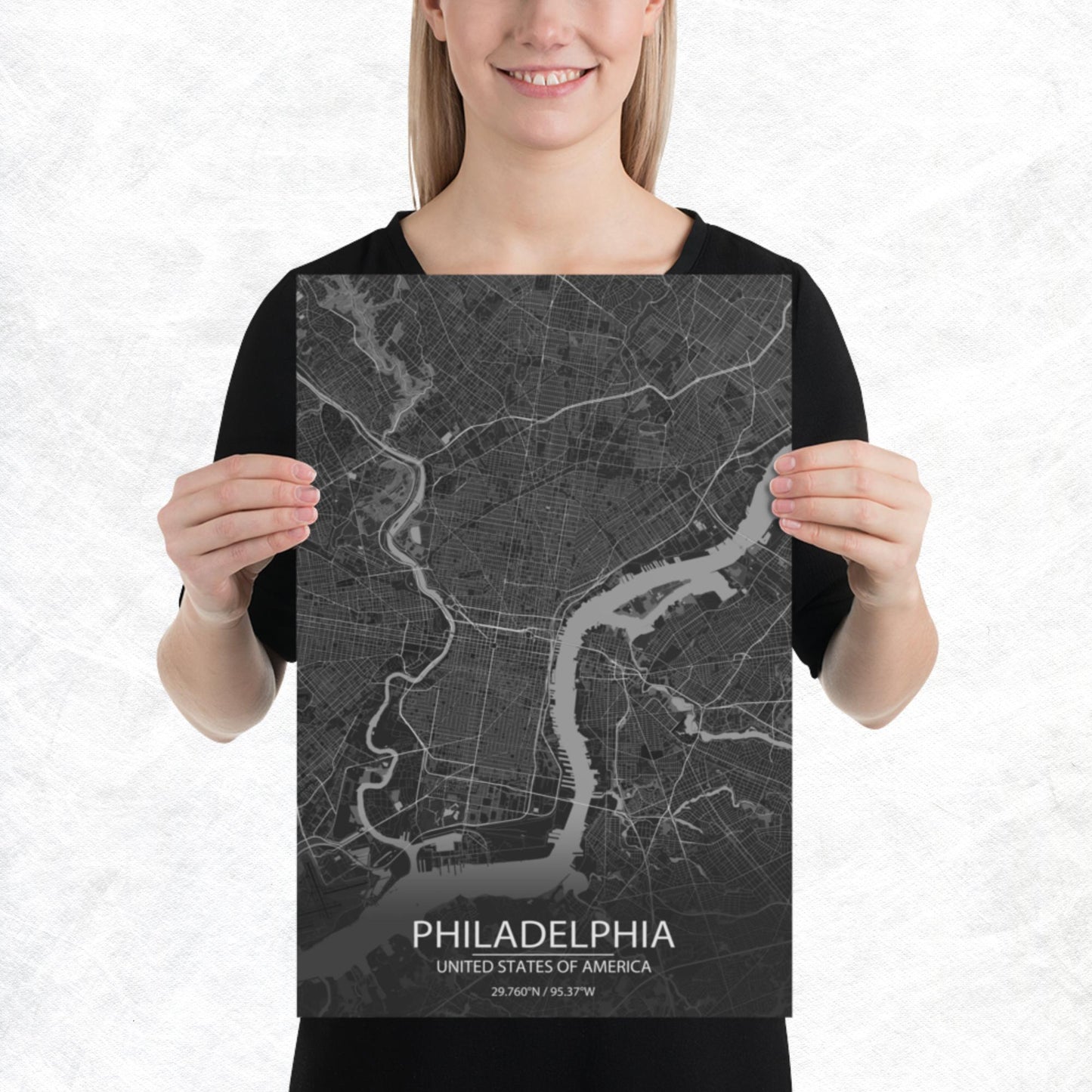 Philadelphia Dark Grey Paper Map