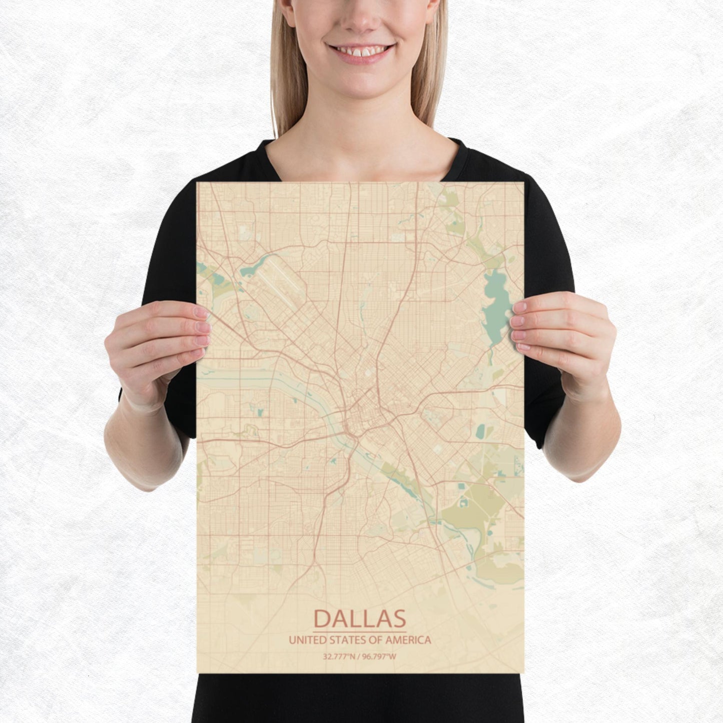 Dallas Vintage Style Paper Map