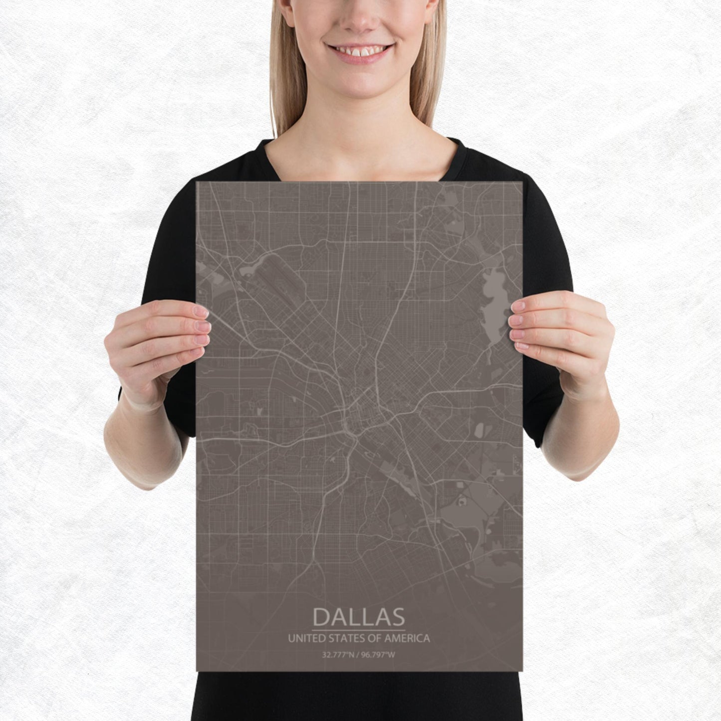 Dallas Brown and Grey Paper Map