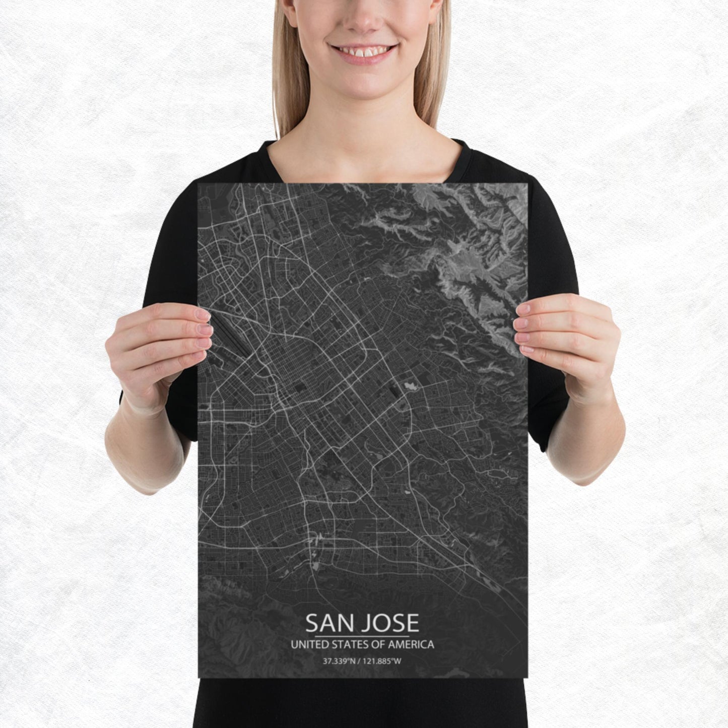 San Jose Dark Grey Paper Map