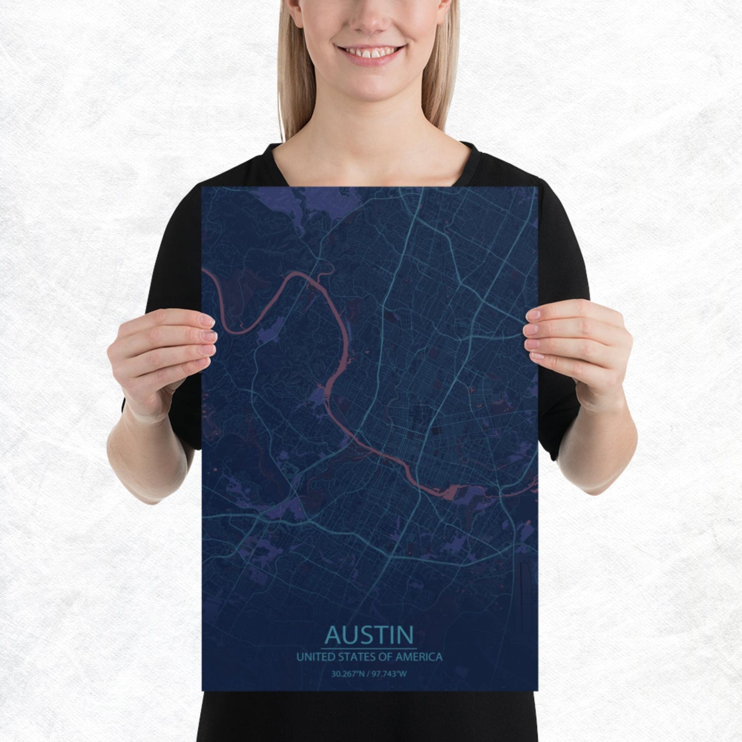 Austin Blue and Purple Paper Map