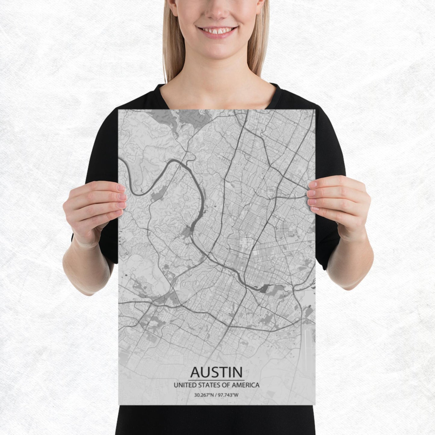 Austin Light Grey Paper Map